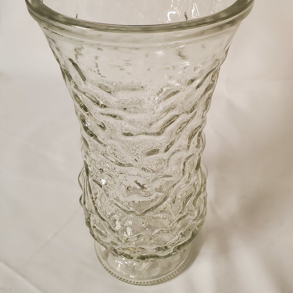 Vintage 8.5" clear glass Hoosier Vase with crinkle pebble design